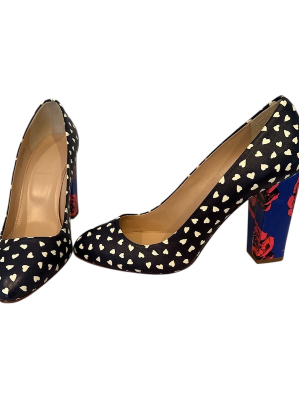 J.Crew Stella Hearts and Roses Block Heel Pumps Made in Italy Size 8